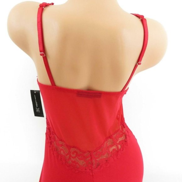 INC Gown Size XS Soft Knit Red Chemise Nightgown Lace Detail V-Neck Sleepwear - Picture 9 of 12
